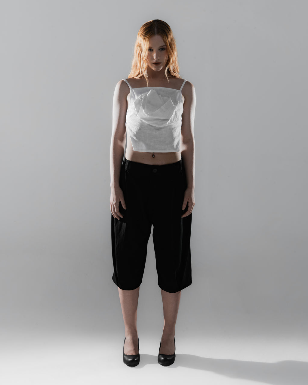 Pleated Draped Bermuda Pants