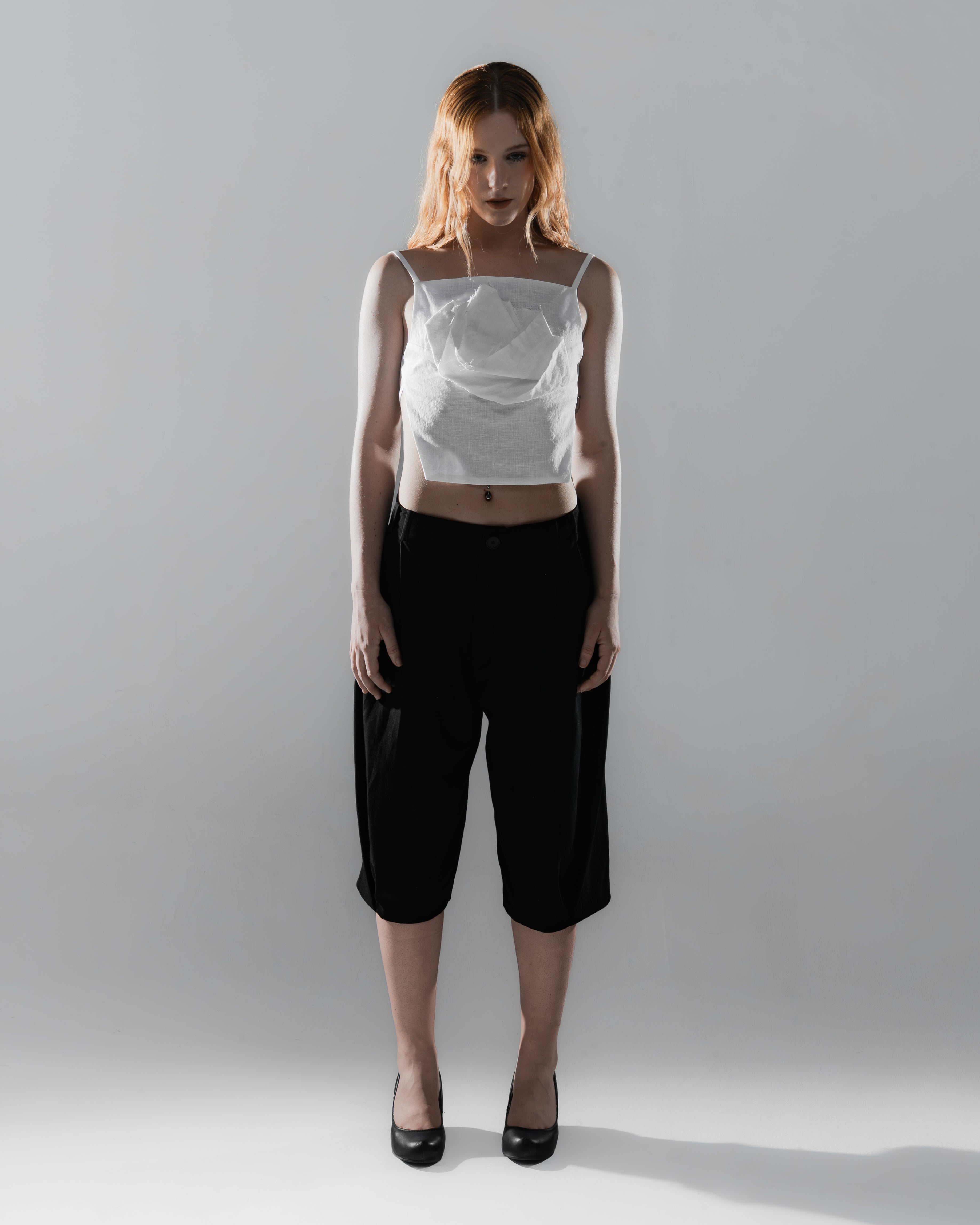 Pleated Draped Bermuda Pants